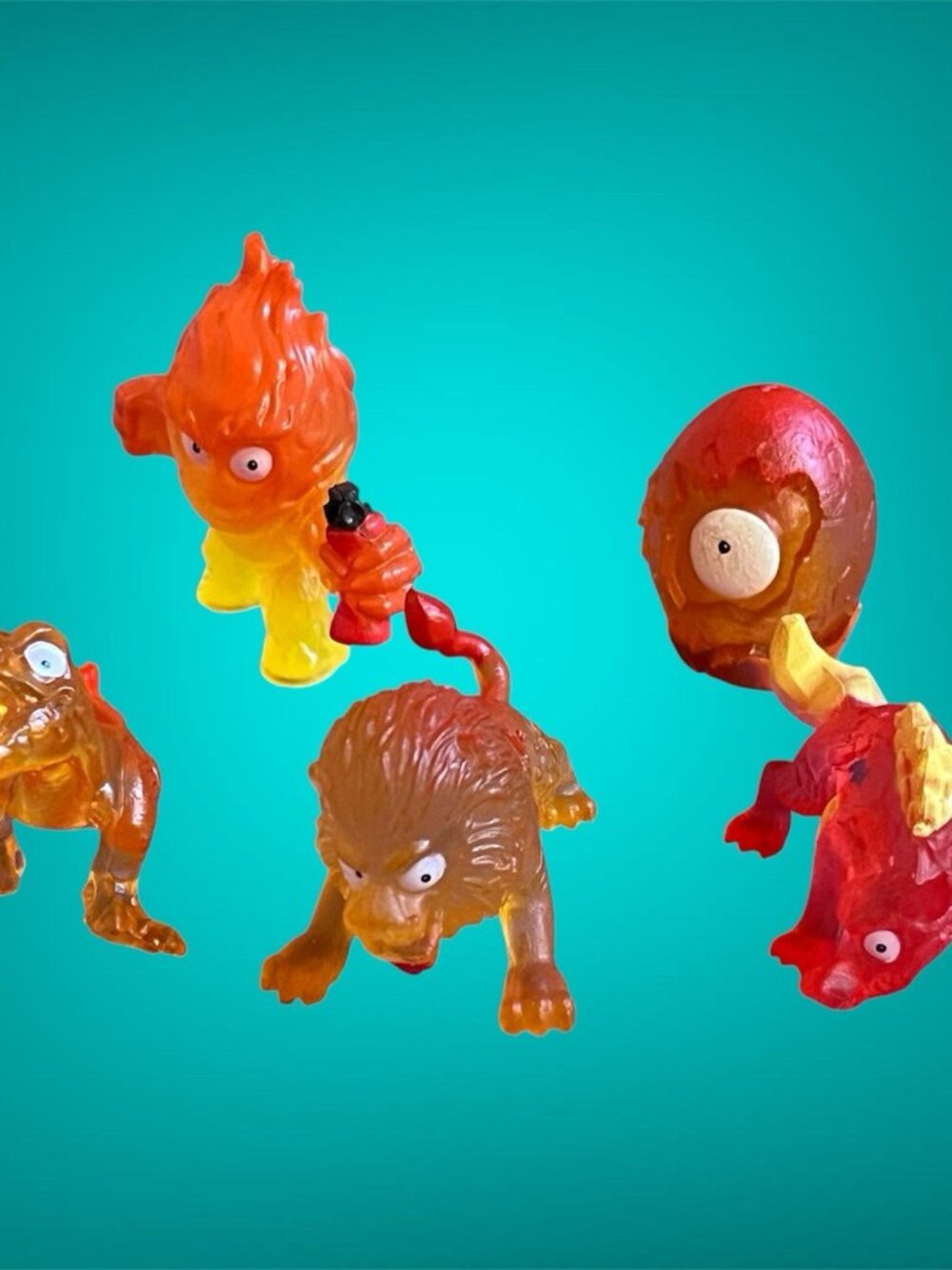 Zuru Smashers Dino Mini Fig Lot of 4 Egg T-Rex Lion Wolf Red Orange Translucent